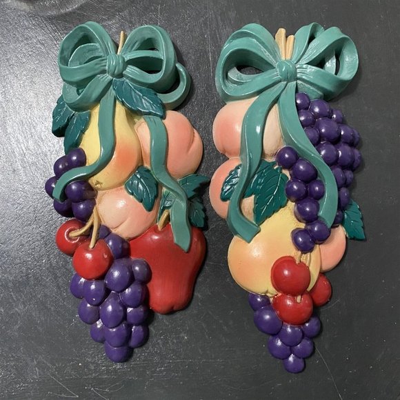 Burwood Other - VINTAGE BURWOOD PLAQUES FRUIT SWAG KITCHEN DECOR WALL ART 1995 SET OF 2